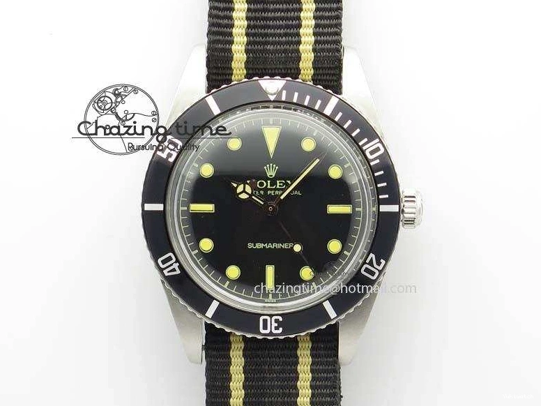 Strap SS Vintage On Dial Black A2836 Date Nylon No 1680 Submariner 0403